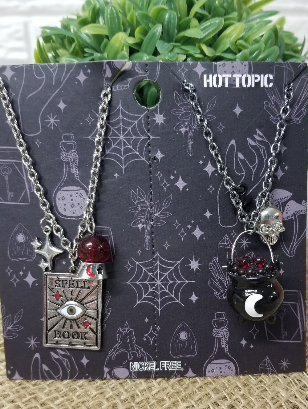 Hot Topic Witchy Cauldron/Spellbook Best Friend Necklace Set
